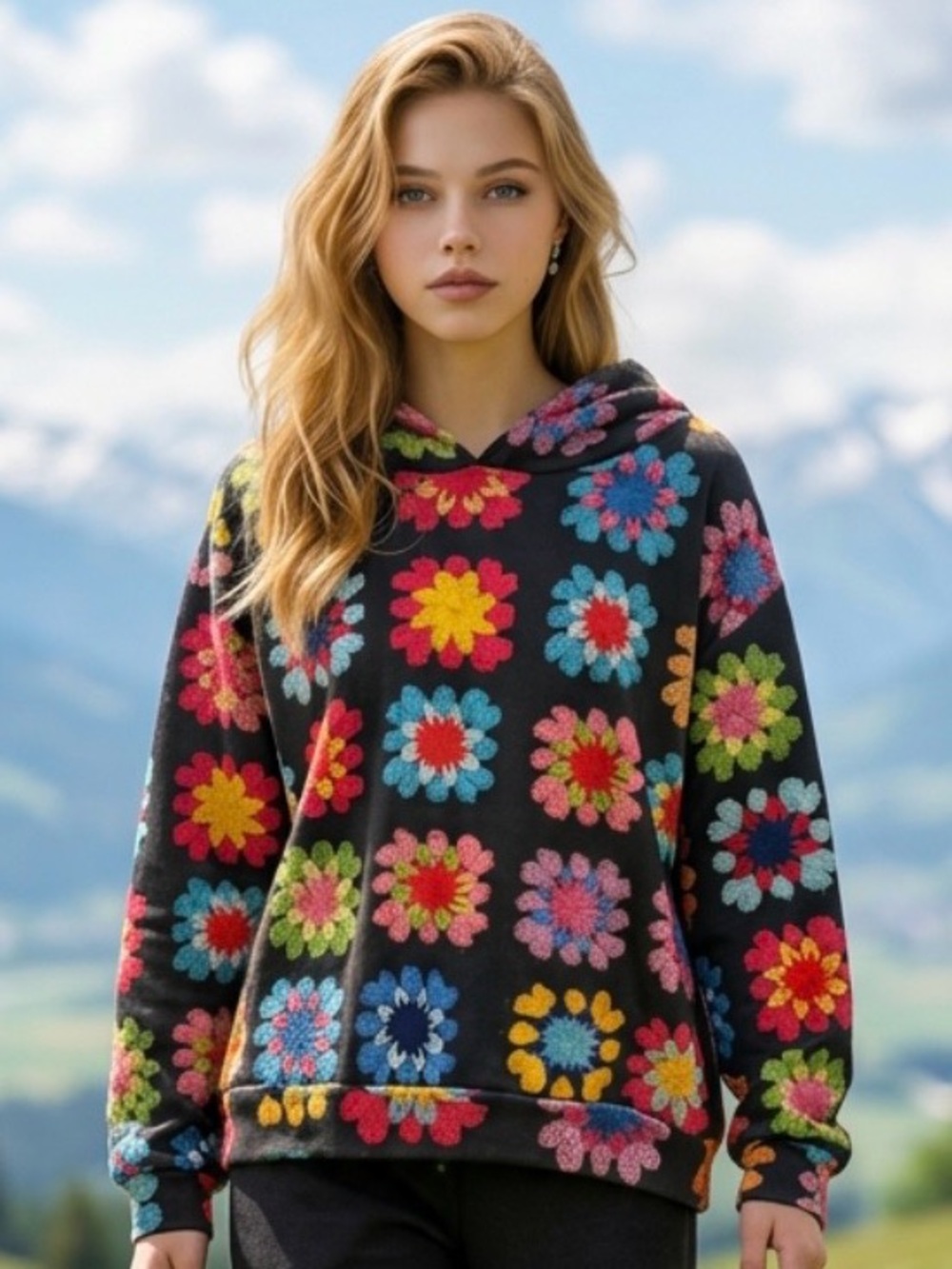 2 for $30 | Black Floral Fleece Hoodie — Multicolor Flower 3D Print